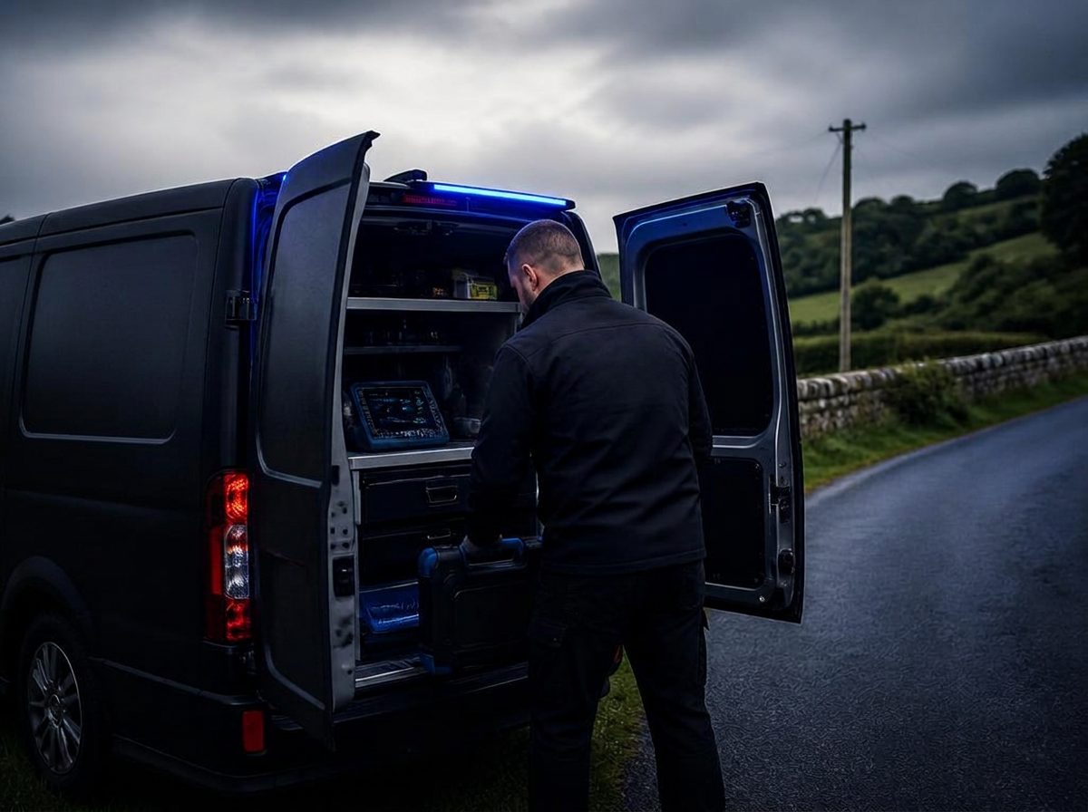 Mobile key van loaded with key blanks and programming equipment on an Irish country road