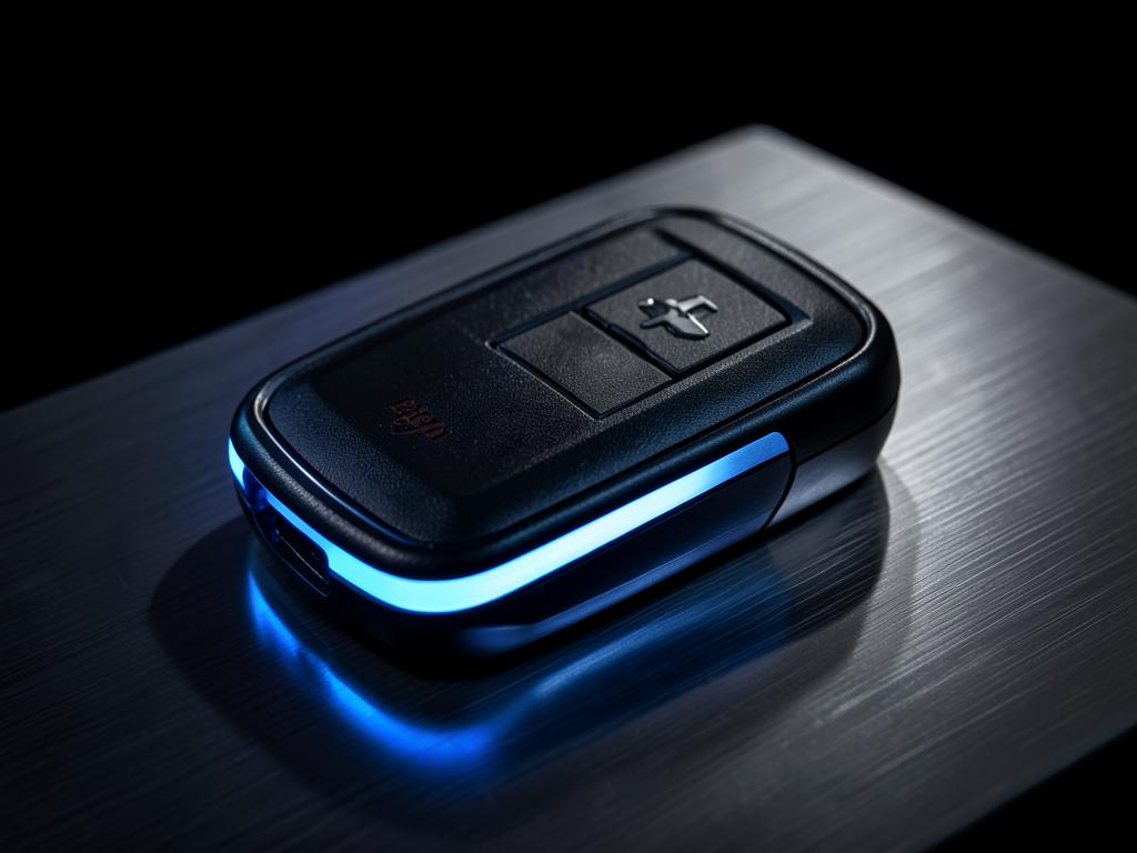 Modern proximity smart car key fob on brushed metal